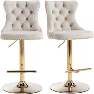 Navy Velvet Swivel Bar Stools, Tufted Back, Silver Chrome Base (2 Pcs)