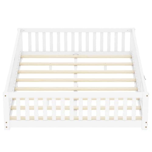 Montessori Floor Bed with Safety Guardrails and Door for Kids, White