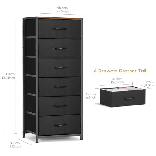 MOOACE Black Tall Dresser with 6 Drawers for Bedroom