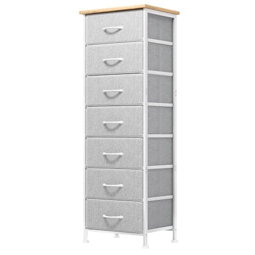 Black Tall Dresser with 7 Fabric Drawers for Bedroom