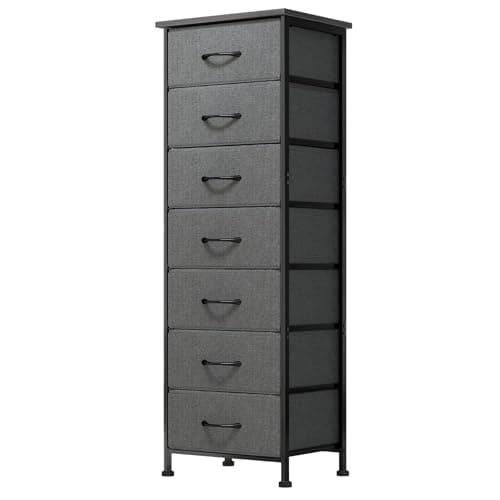 Black Tall Dresser with 7 Fabric Drawers for Bedroom