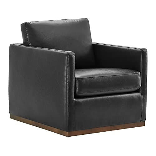 CHITA FSC Certified Mid Century Modern Genuine Leather Swivel Chair, Saddle Seat