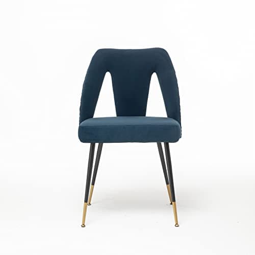 Modern Velvet Bar Stools Set with Gold Black Legs, Blue, Set of 2