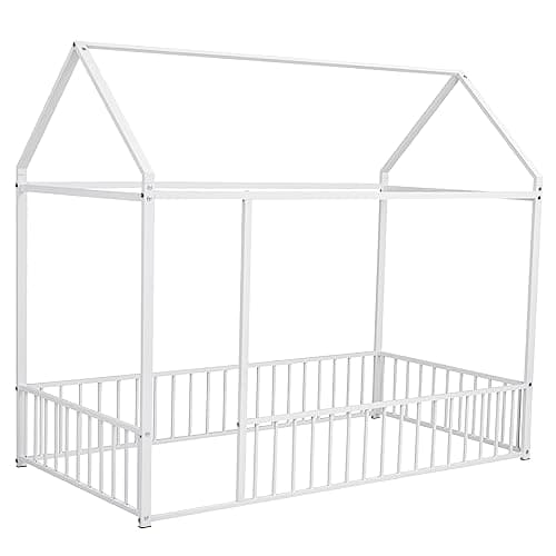Bellemave Montessori Twin Size House Floor Bed, White