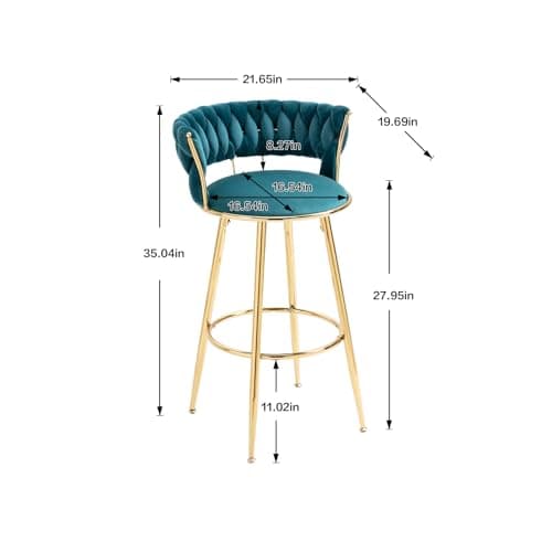 Velvet Bar Stools Set of 2, 35 Height with Back and Footrest, Modern Kitchen Chairs for Pub Bar Cafe Home