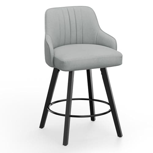 VINGLI 26" Swivel Barstool Set, Beige Linen Fabric, Kitchen Counter Height