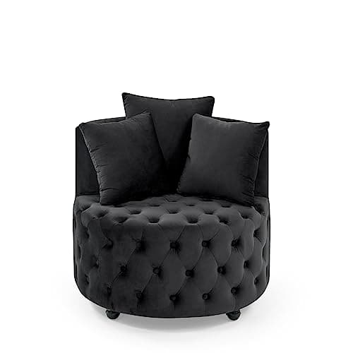 Modern Velvet Swivel Barrel Chair with 3 Pillows, 4 Wheels and 360 Degree Swivel