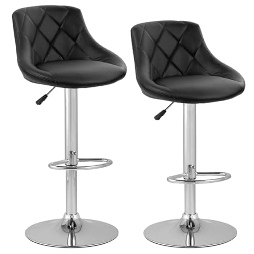PayLessHere Modern Black Bar Stools, Set of 2, PU Leather, Height Adjustable