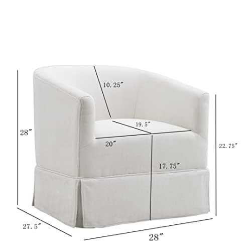 Upholstered Swivel Barrel Chair for Living Room, Bedroom, Lounge - Cream/White