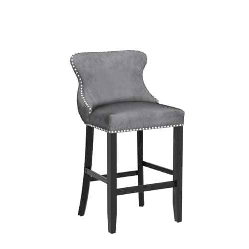 Velvet Upholstered Counter Height Bar Stools Set of 2 for Kitchen Island or Dining Room, Gray