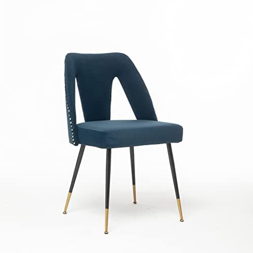 Modern Velvet Bar Stools Set with Gold Black Legs, Blue, Set of 2
