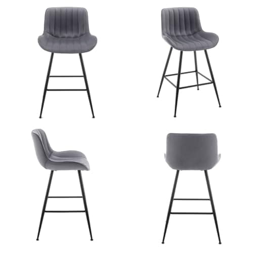 Modern Velvet Bar Stools, Grey with Black Legs, Set of 2 for Kitchen Island.