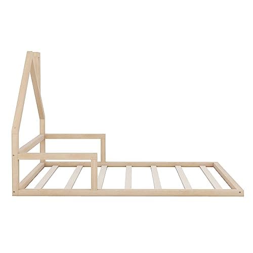 Harper & Bright Designs FullSize House-Shaped Kids Bed, Solid Wood Slats, No Box Spring Needed,Natural