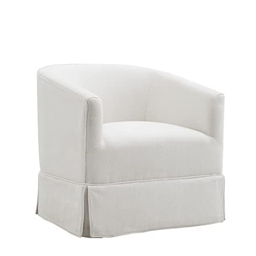 Upholstered Swivel Barrel Chair for Living Room, Bedroom, Lounge - Cream/White