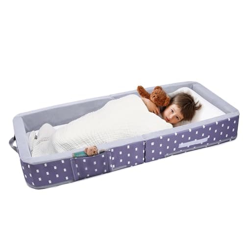 Mooedcoe Portable Foldable Toddler Travel Bed with Sides