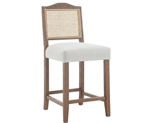 CIMOTA Linen Beige Rattan Farmhouse Bar Stool Set Mid Century Modern 26.5In