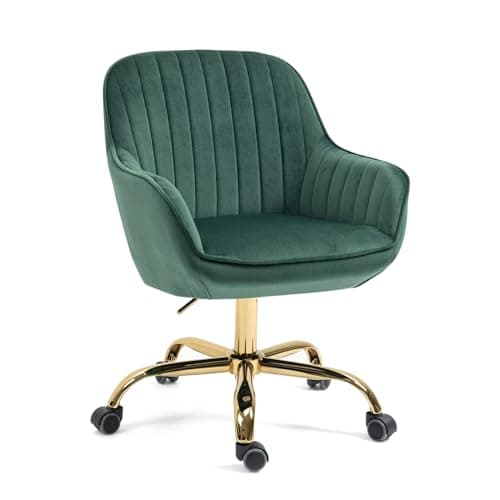 i-POOK Velvet Swivel Office Chair with Barrel Back and Gold Base, Green Armchair