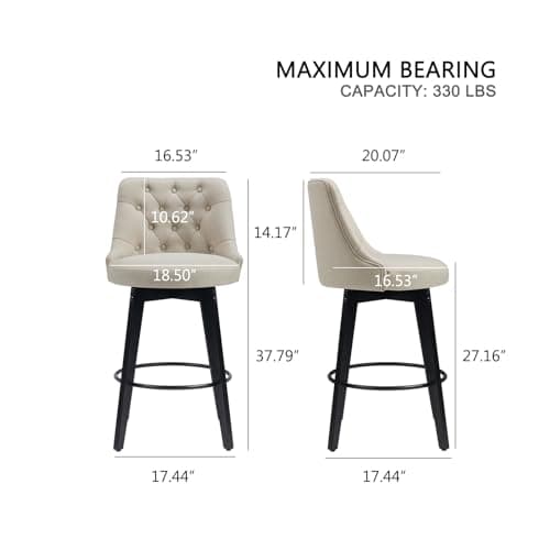 Virabit Linen Beige Counter Height Swivel Bar Stool Set (4, with Back)