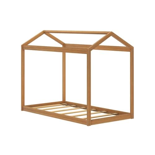 Max & Lily Montessori Wooden Twin Floor Bed, Modern Solid Pecan for Kids