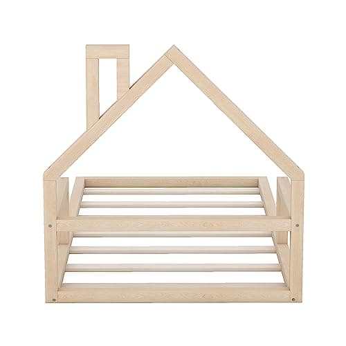 i-POOK Montessori House-Shaped Bed for Kids Teens, Natural Wood