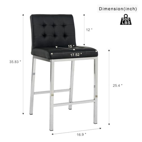 Modern Set of 2 Black PU Bar Stools with Electroplated Leg