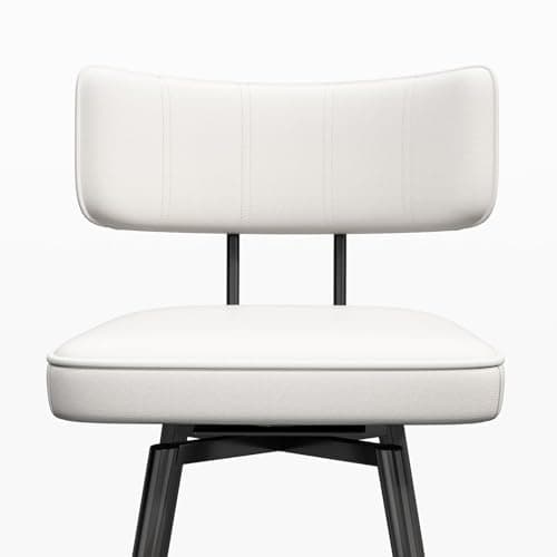 26 Inch White Leather Counter Swivel Stools with Back, Kitchen Bar Chairs Set of 2