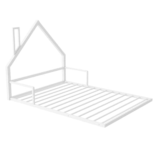 Bellemave Full Size Kids Floor Bed with House-Shaped Headboard, White