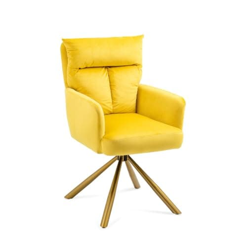 Yellow Velvet Swivel Accent Chair with High-Back and Metal Legs