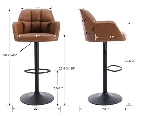 CIMOTA PU Brown Swivel Bar Stools Set of 2