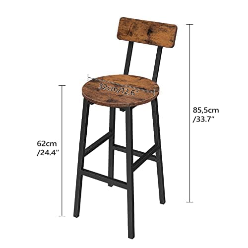 Rustic Brown Bar Stools, Set of 2 with Footrest, 24.4 Inches