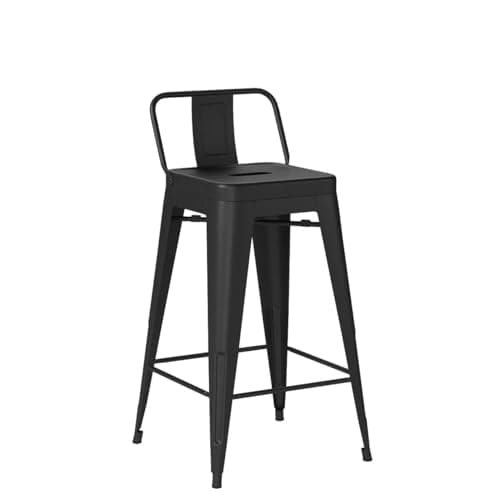 Industrial Matte Black Bar Stool Set of 4 Counter Height Kitchen Island Chairs