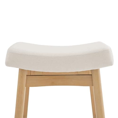 Antique White Leather Bar Stools Set of 3, Sturdy Wood Legs, 24 Inch Farmhouse Counter Height