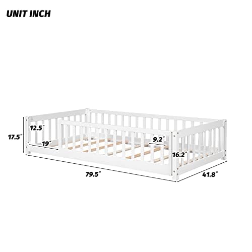 White Twin Montessori Floor Bed for Kids