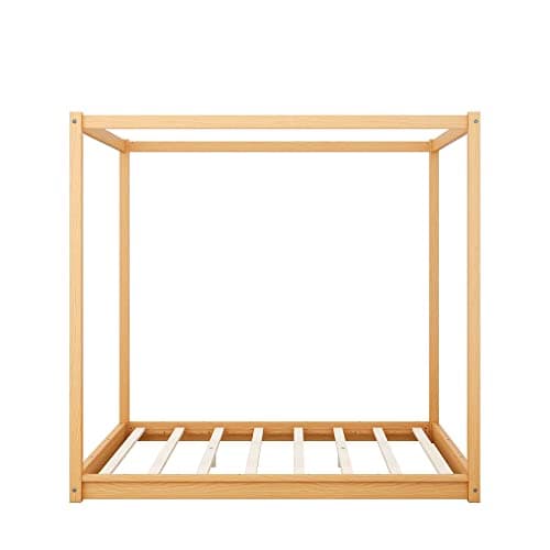 Merax Modern Queen Size Wood Canopy Bed - No Box Spring Needed/EasyAssembly