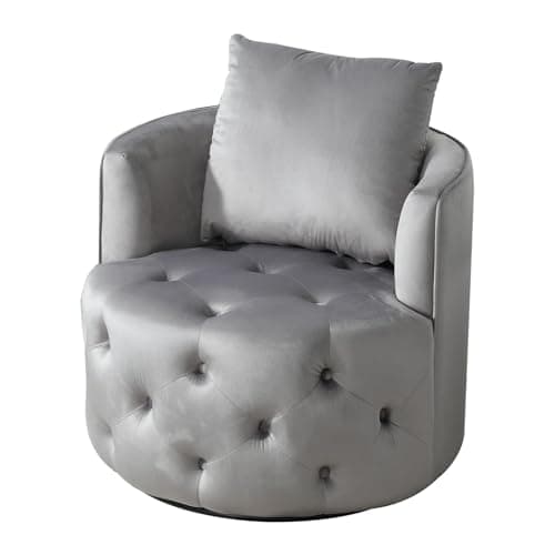 Beige INZOY Swivel Barrel Chair, Plump Pillow, Modern Living Room_bedroom Accent Chair