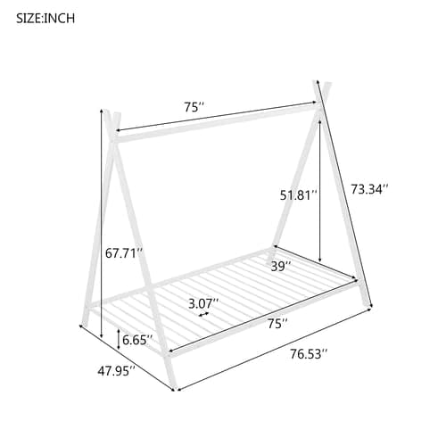 i-POOK White Metal Twin Bed Frame with Slats for Kids