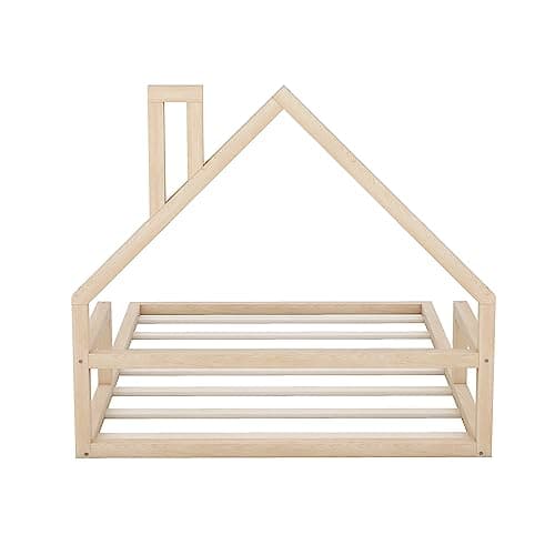 Harper & Bright Designs FullSize House-Shaped Kids Bed, Solid Wood Slats, No Box Spring Needed,Natural