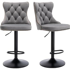 Navy Velvet Swivel Bar Stools, Tufted Back, Silver Chrome Base (2 Pcs)