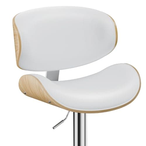 Bentwood Bar Stool Set, Adjustable Height with Footrest, PU Leather, Black Kitchen Bar Chairs