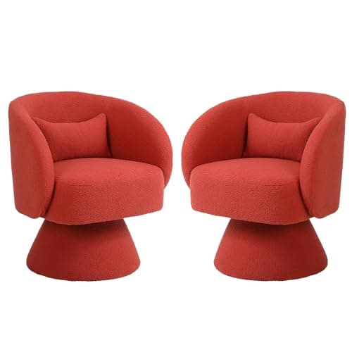 KIVENJAJA Sherpa Teddy 360° Swivel Armchair, White Pillowed Boucle Living Room Chair