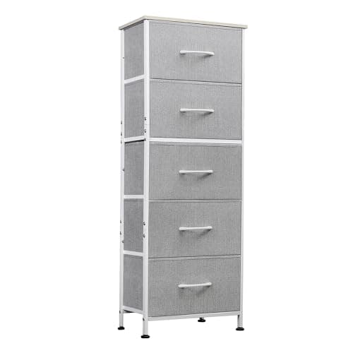 WLIVE 5-Drawer Fabric Dresser with Wood Top - Tall Storage Organizer for Bedroom, Closet, or Hallway in Dark Grey