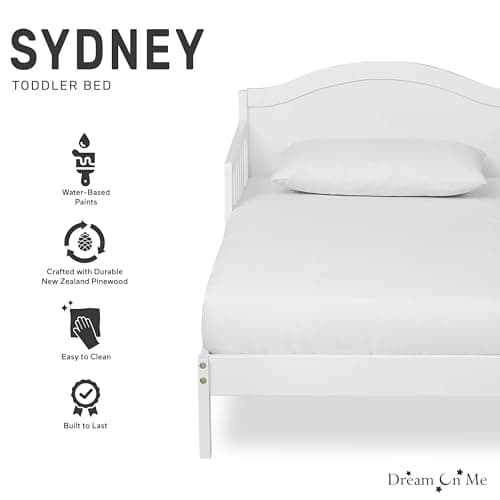 Dream On Me Sydney Toddler Bed, White, Safety Rails, Low to Floor Design
