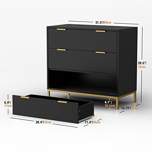 Anmytek Black 3-Drawer Dresser with Spacious Storage H0073