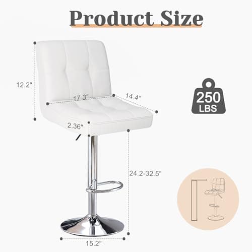 Set of 4 White PU Leather Swivel Barstools for Kitchen Counter