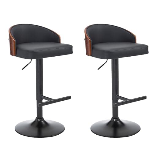 2pcs Swivel Bar Stools, Scratch-Resistant Faux Leather, Black, Kitchen & Dining Room