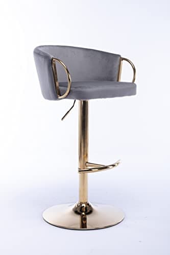 Modern Velvet Swivel Bar Stools Set of 2 with Curved Back and Chrome Footrest, Grey