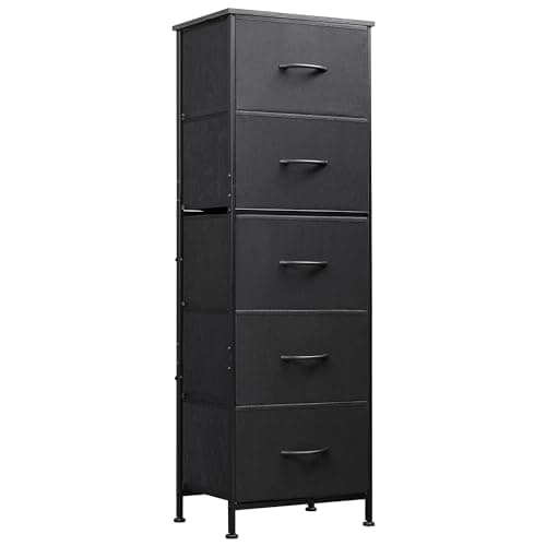 WLIVE 5-Drawer Fabric Dresser with Wood Top - Tall Storage Organizer for Bedroom, Closet, or Hallway in Dark Grey