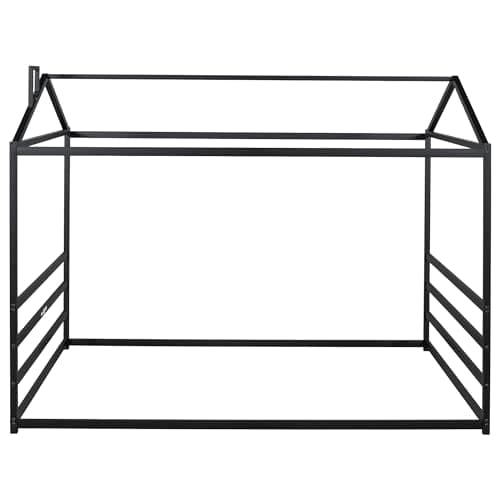 Queen Size Metal House Bed for Kids, Black