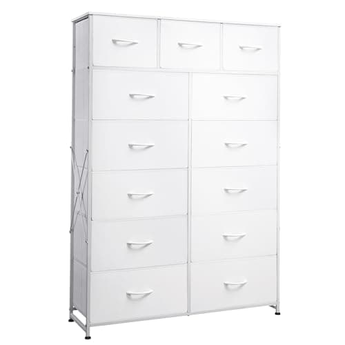 Charcoal Black Tall Dresser with 13 Drawers & Fabric Bins