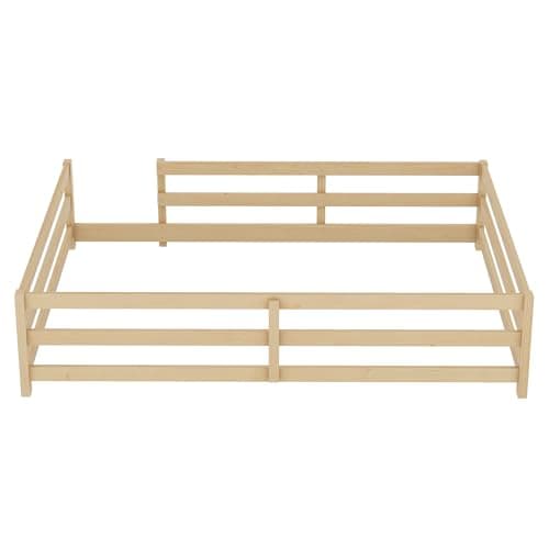 Full Size Wood Floor Bed Frame with Fence - Natural